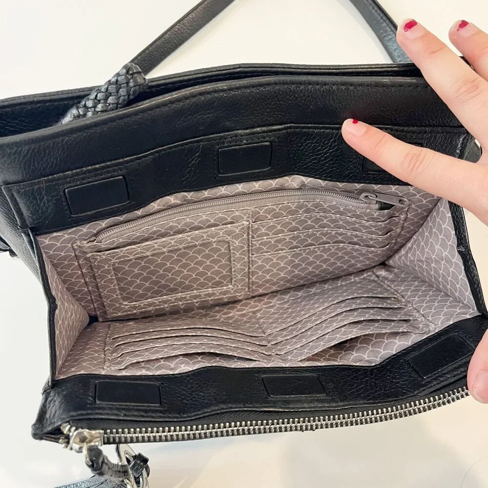 Brighton Barbados‎ City Organizer Purse Black Pebbled Leather Bag
